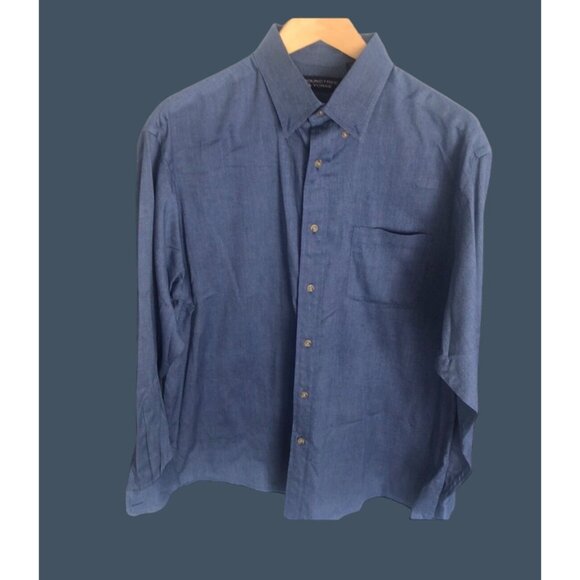 ROUNDTREE & YORKE- Blue Solid Button-Down Shirt Men's Size Large Business Casual - Picture 1 of 5